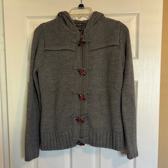 Eddie Bauer women’s gray wool blend full zip hoodie knit sweater size medium - Picture 1 of 10